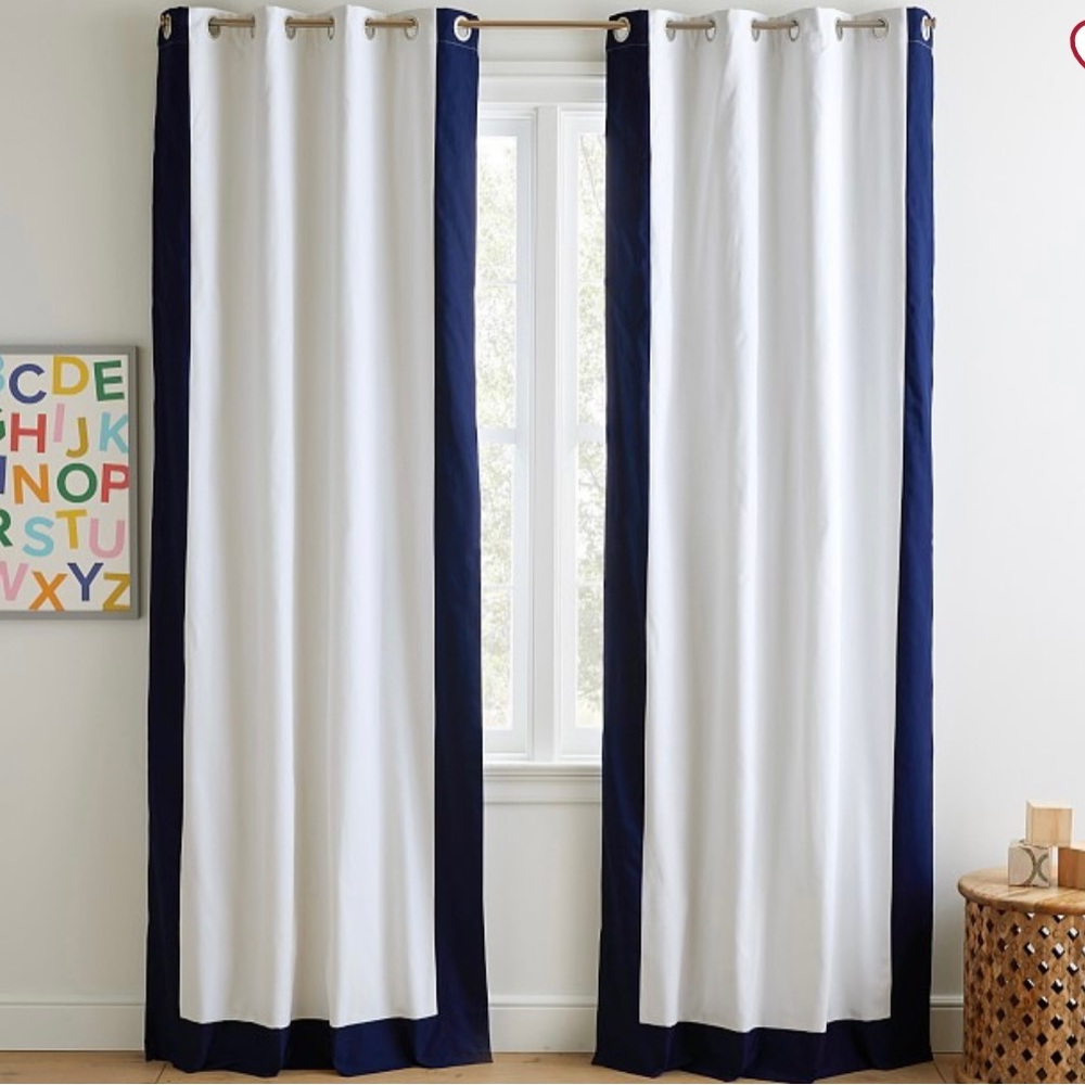 NEW!  Color Bordered Cotton Grommet Blackout Curtain SET